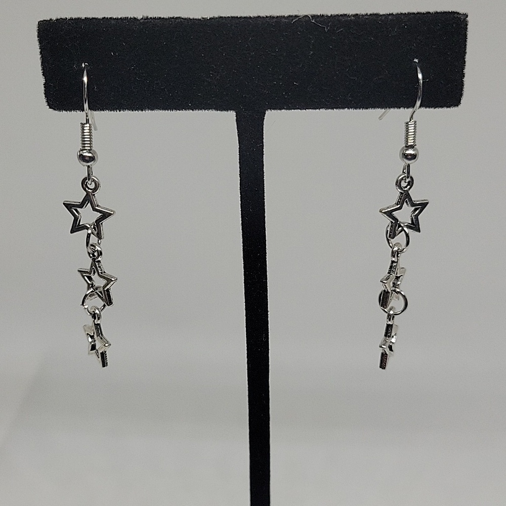 Star Dangle Silver Tone 2" Earrings